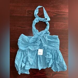 Free People Fairy Baby Blue Halter Crop Top